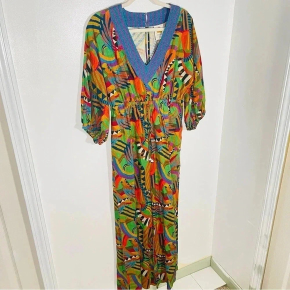 NEW Farm Rio Wide Leg Jumpsuit Anthropologie Tropical Print Linen Blend - Picture 5 of 14